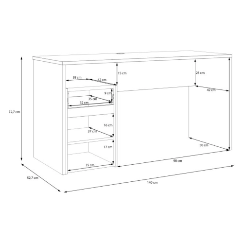 Biurko 140x55 cm z szufladą i szafką  Dąb Artisan/Grafit